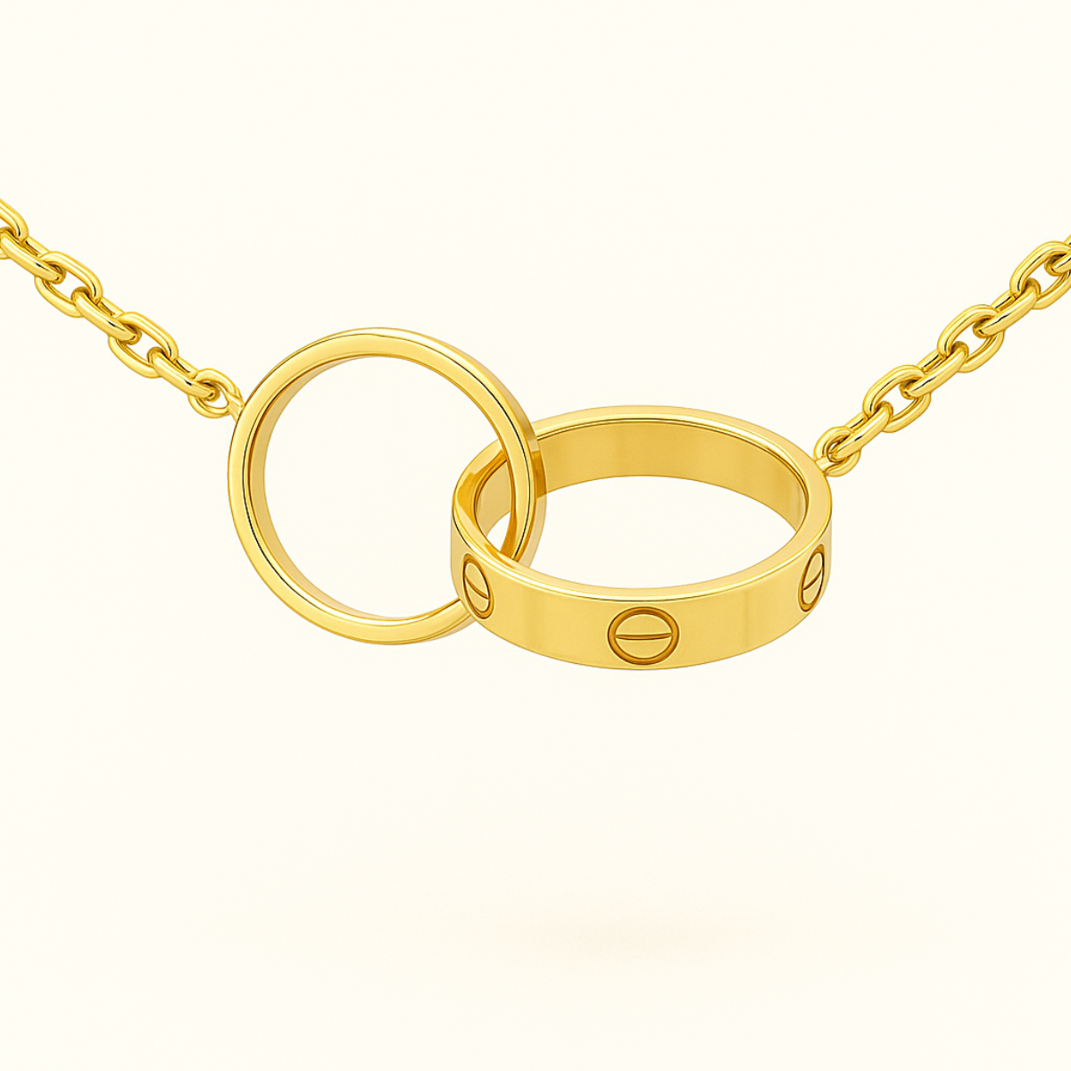 Gold-Tone Necklace with Interlocking Ring Pendants