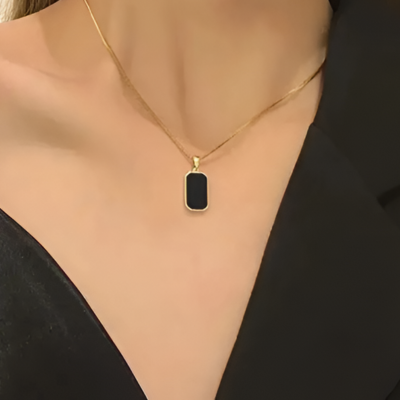 Gold-Tone Necklace with Rectangular Black Pendant