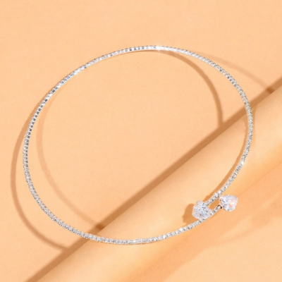 Slim Gold-Tone Choker with Pave Detailing and Dual Clear Stones