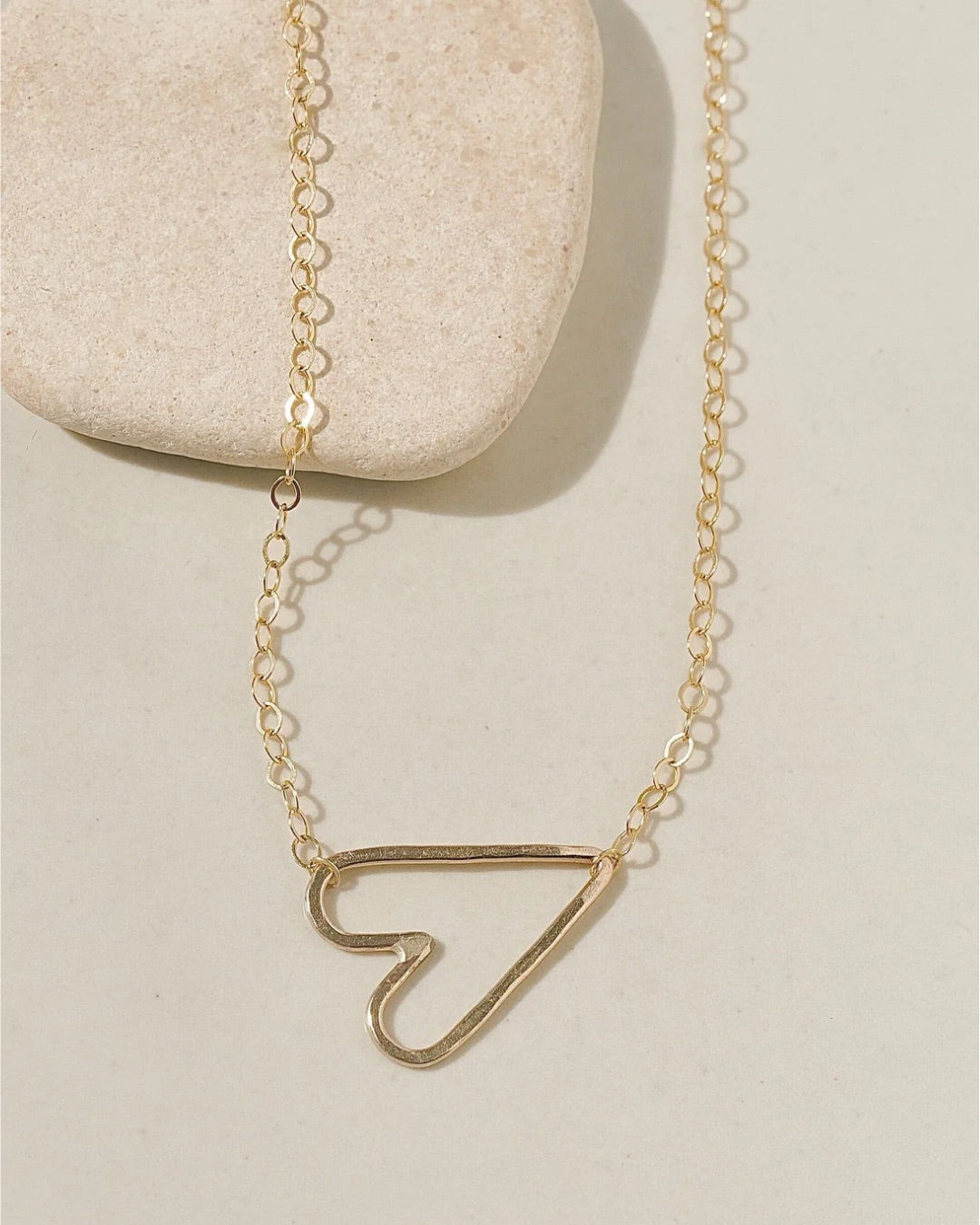 Gold Plated Abstract Heart Necklace – Modern Open Outline Design