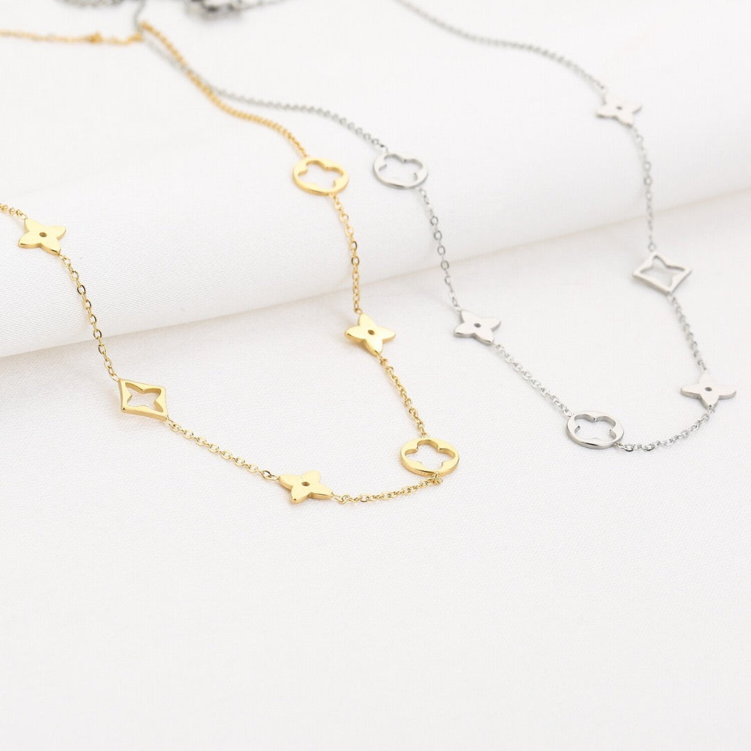 Gold Plated Charms Necklace – Delicate Geometric Shapes Design