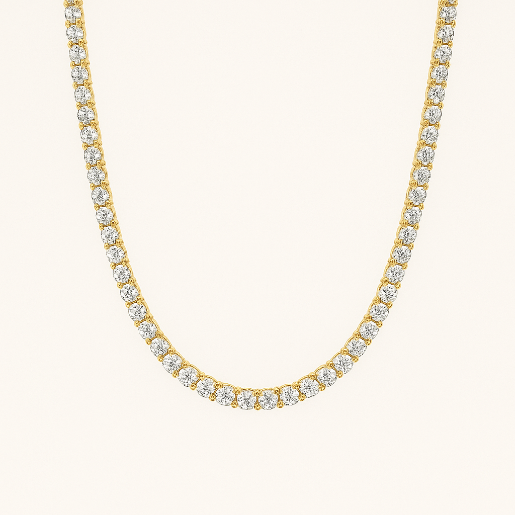 Gold-Tone Tennis Necklace with Round Clear Stones