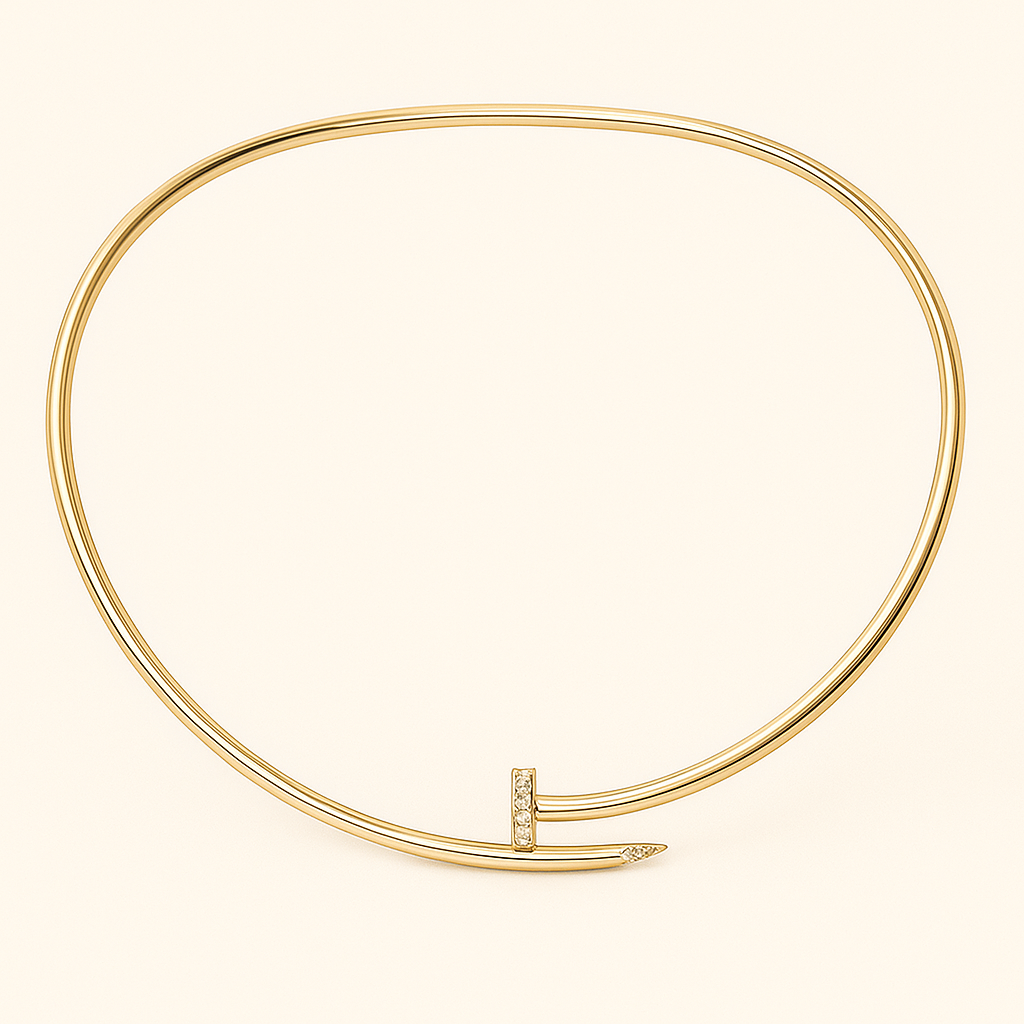 Gold-Tone Open Collar Nail Necklace with Crystal Accents