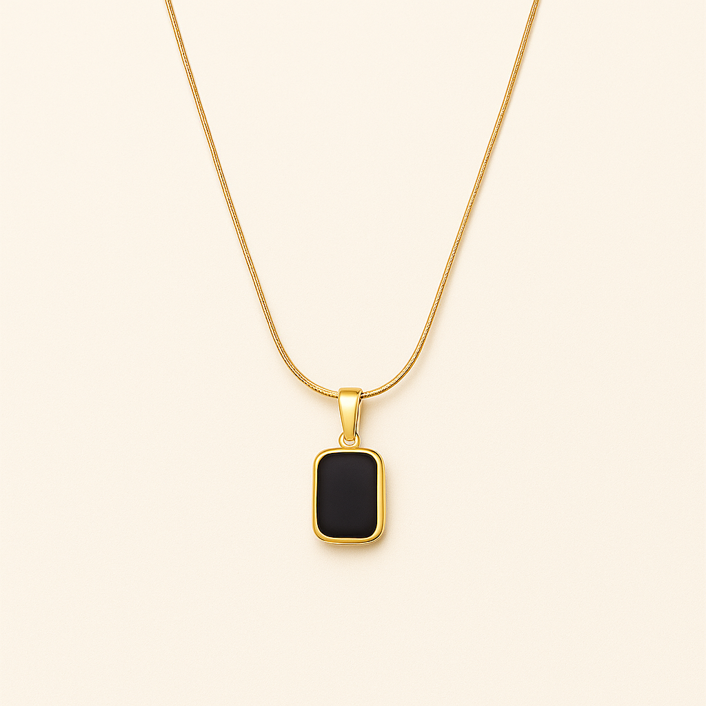 Gold-Tone Necklace with Rectangular Black Pendant