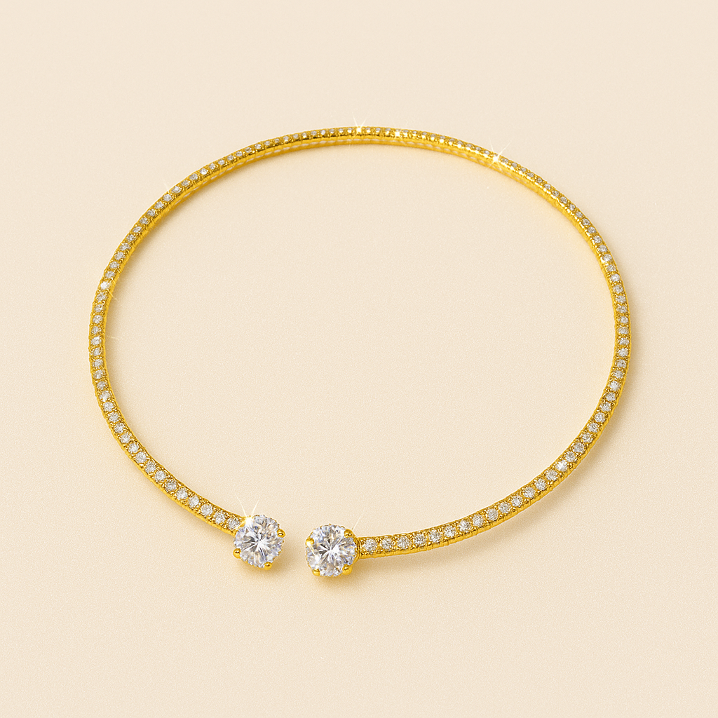 Slim Gold-Tone Choker with Pave Detailing and Dual Clear Stones