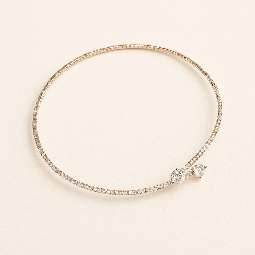 Slim Gold-Tone Choker with Pave Detailing and Dual Clear Stones