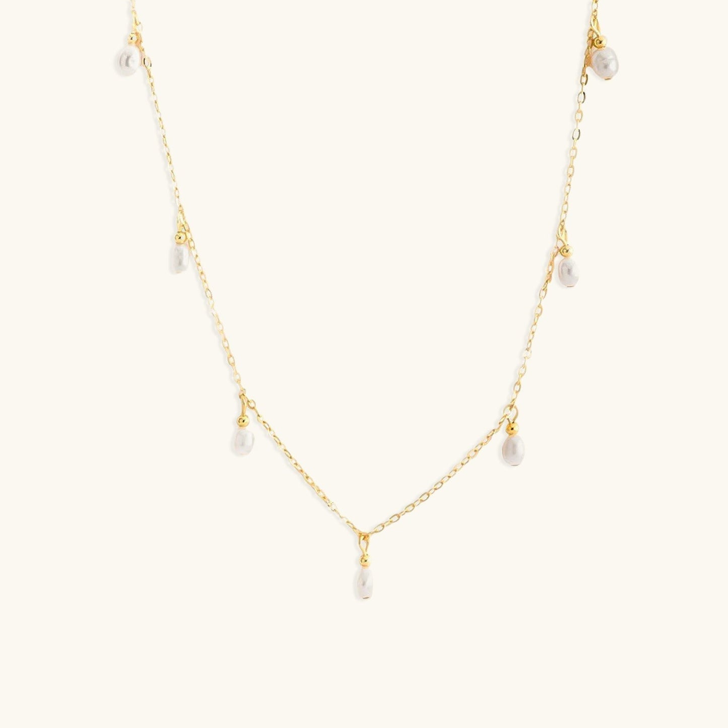 Gold Chain Necklace with Dangling Freshwater Pearls