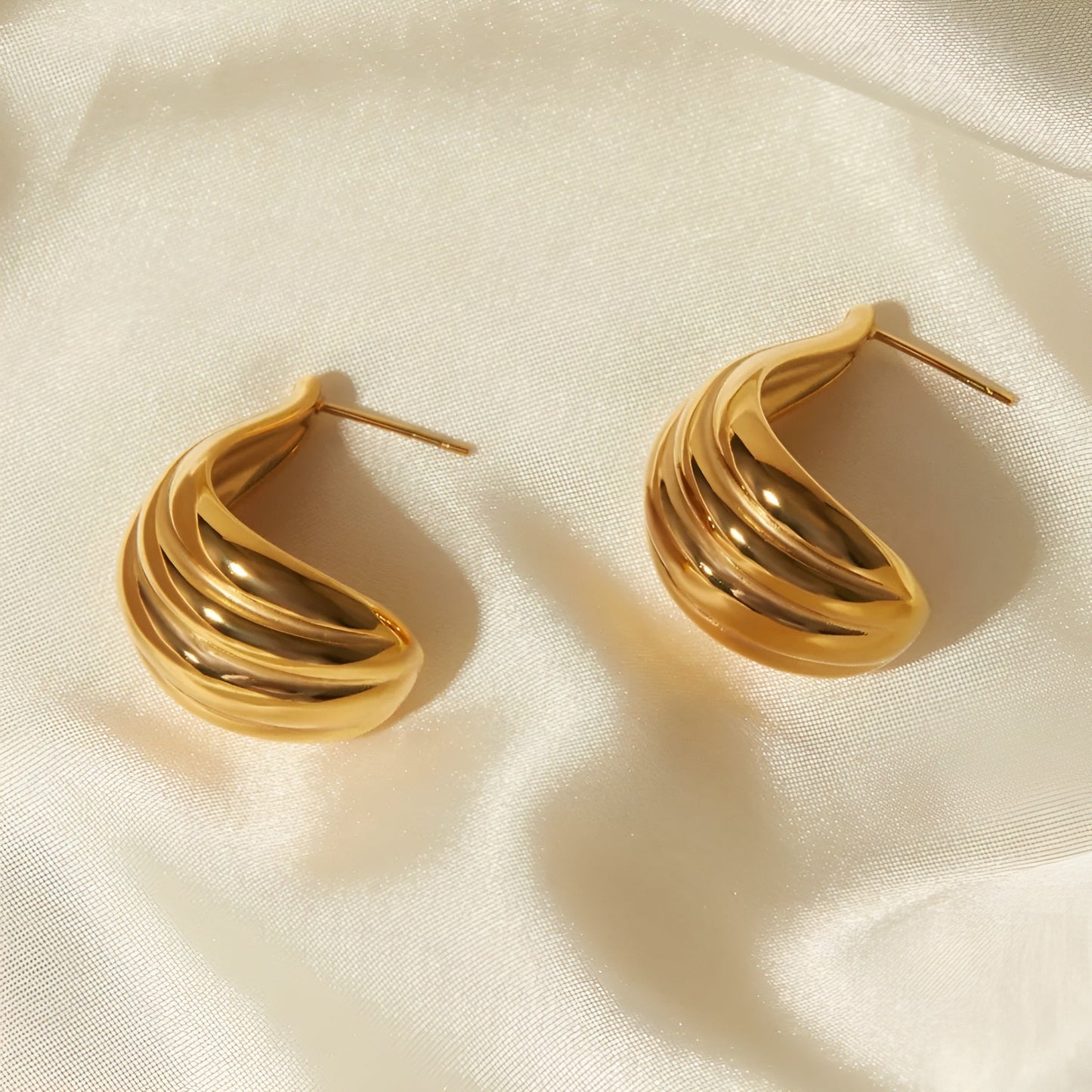 Gold Plated Sculpted Hoop Earrings – Bold Curved Statement Earrings for Women