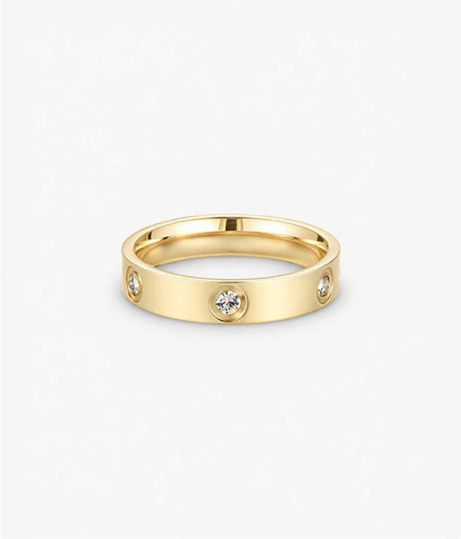 Gold-Tone Band Ring with Round-Cut Accents