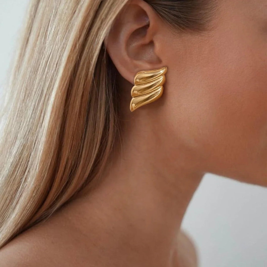 Gold Plated Wing Shaped Stud Earrings – Bold Statement Earrings for Women