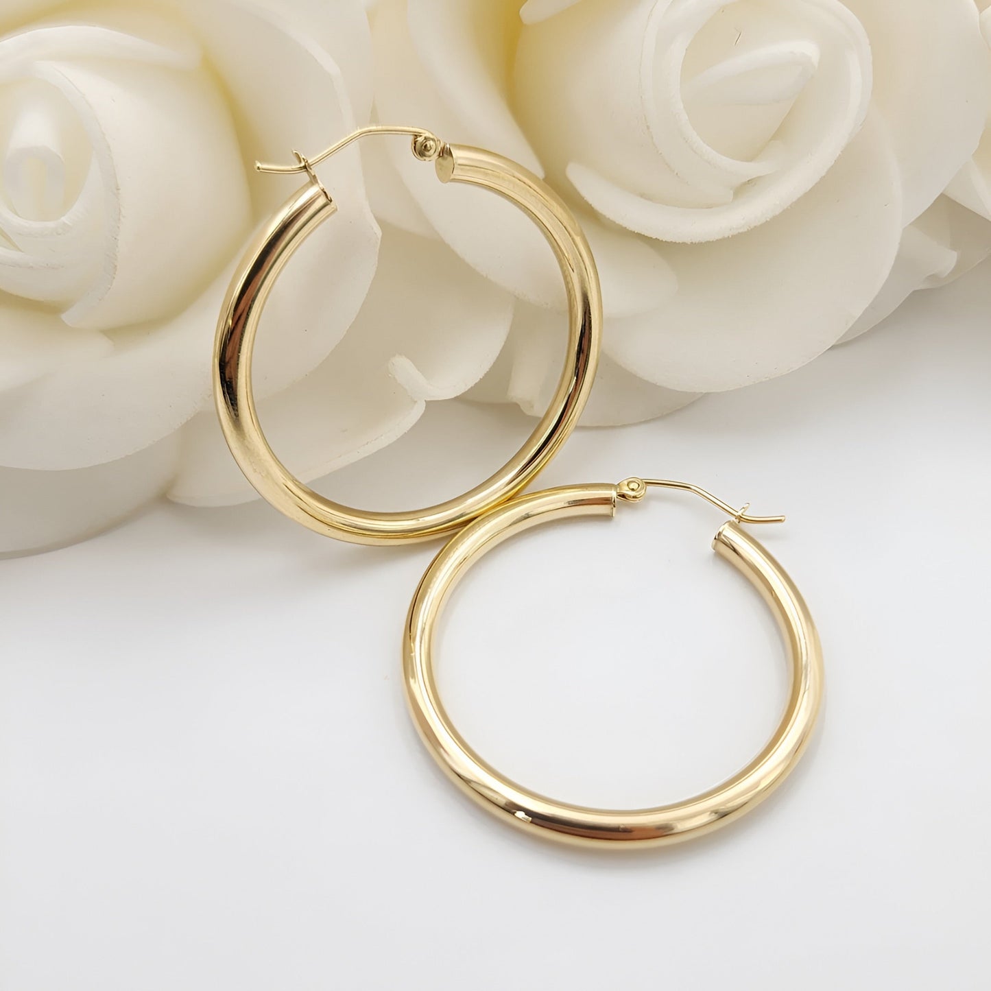 Gold Plated Classic Hoop Earrings – Polished Round Earrings for Women
