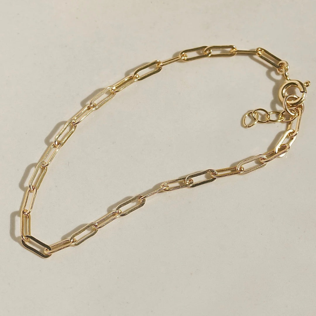 Gold Plated Paperclip Chain Bracelet – Dainty Adjustable Link Bracelet for Women