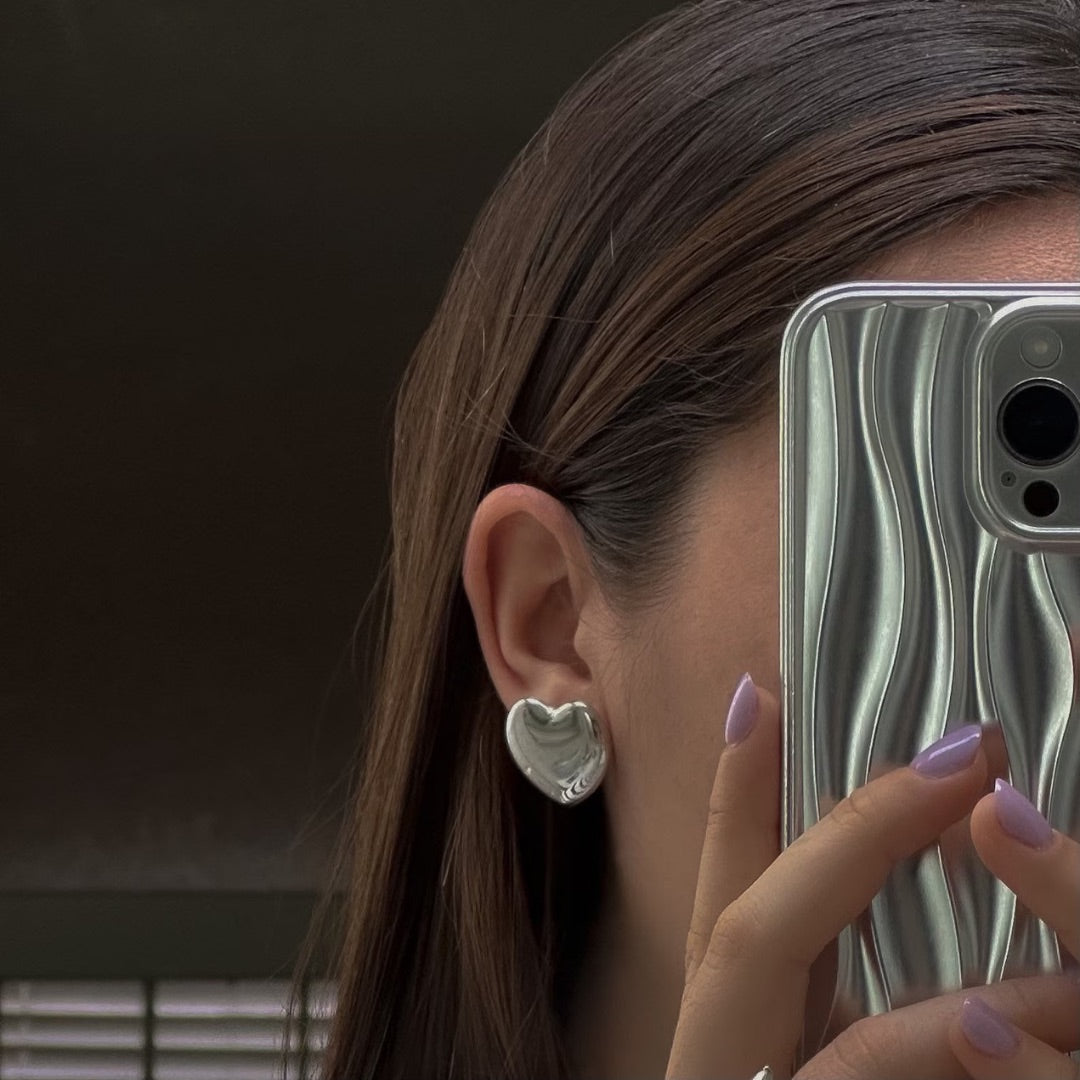 Gold Plated Puffy Heart Stud Earrings – Bold Polished Design