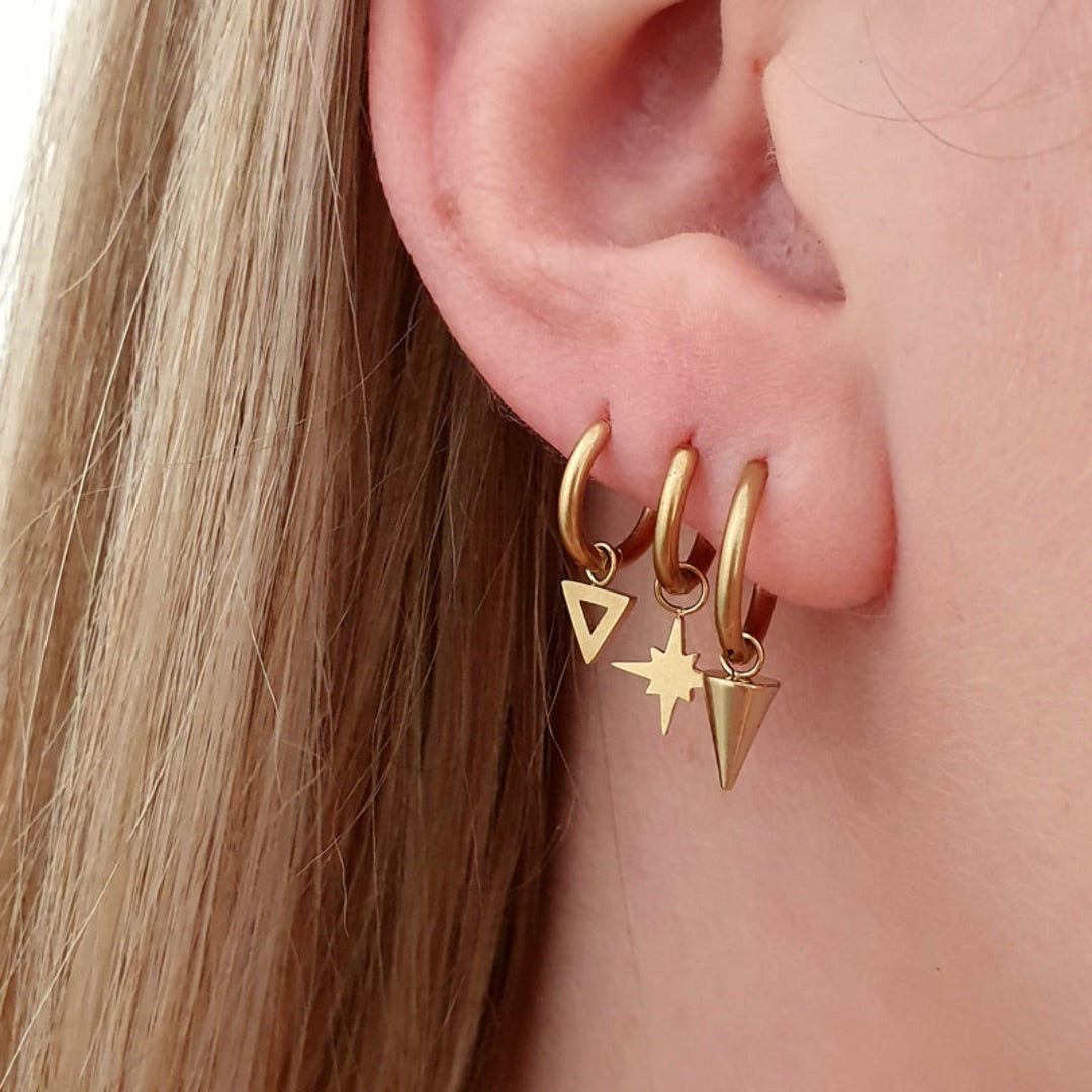 Gold Plated Spike Charm Hoop Earrings – Minimalist Cone Dangle Earrings for Women