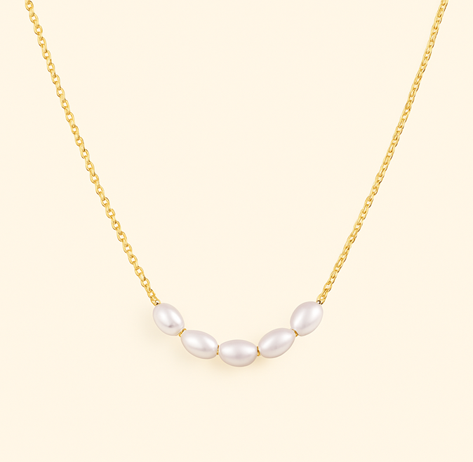 Gold-Tone Necklace with Oval White Pearls
