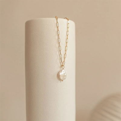 Gold Chain Necklace with Teardrop Pearl Pendant
