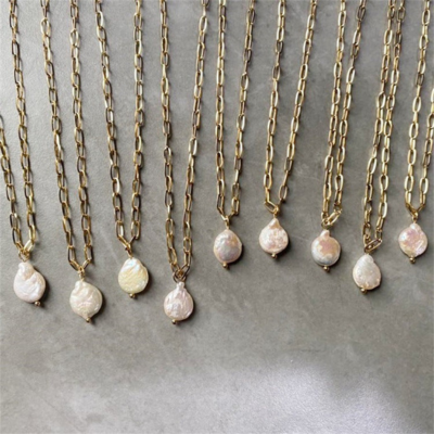 Gold Chain Necklace with Teardrop Pearl Pendant