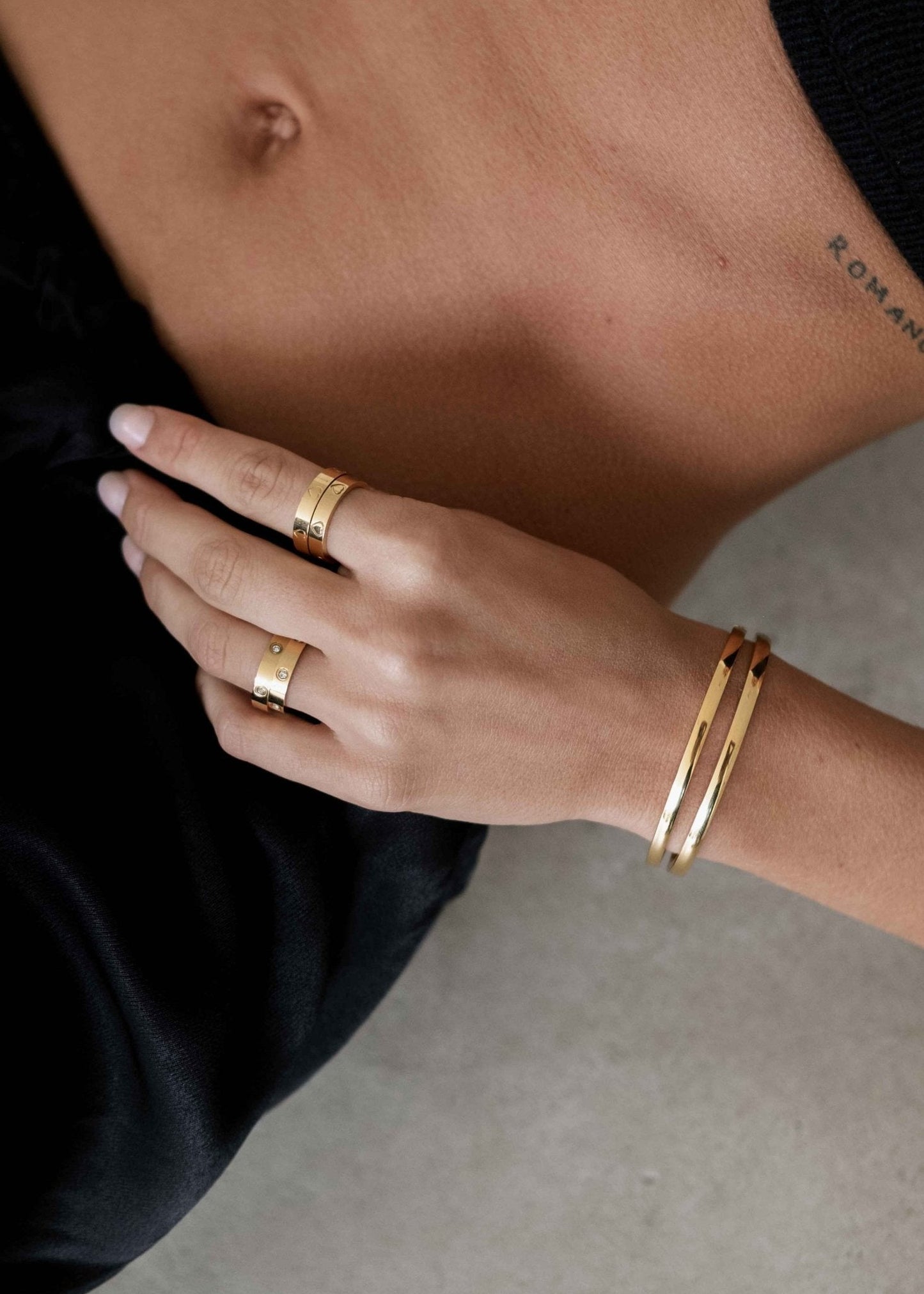 Gold-Tone Band Ring with Embossed Heart Motif
