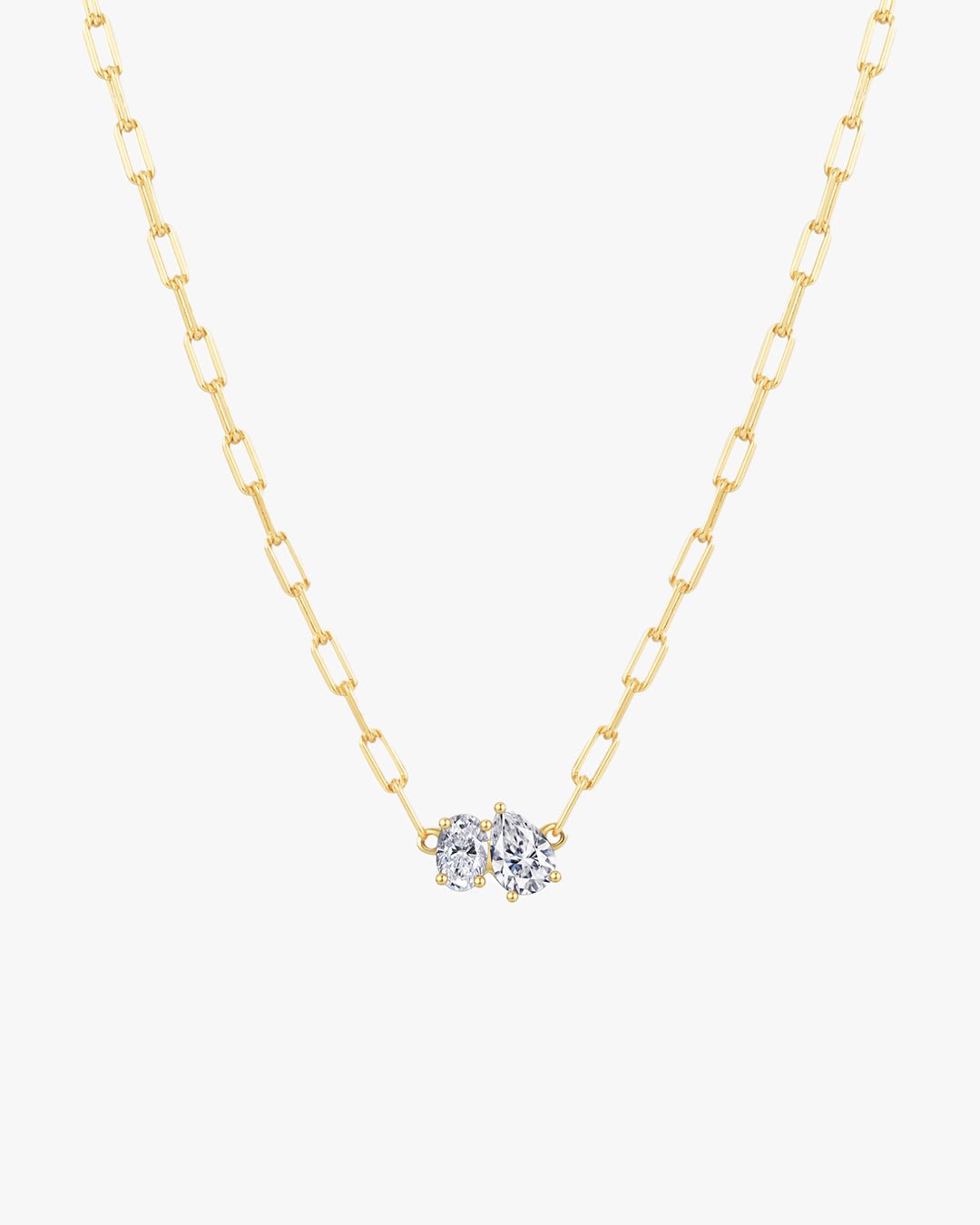 Gold Chain Necklace with Pear and Oval Stones