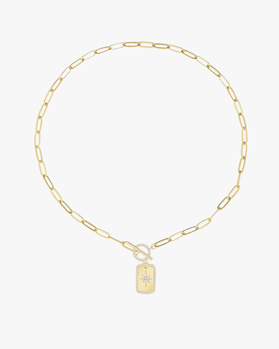 Gold Necklace with Star Tag Pendant and Toggle Clasp