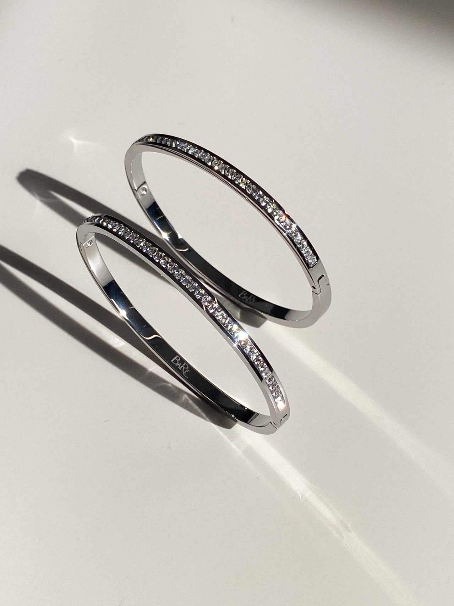 Slim Silver Bangle Bracelet with Clear Channel Stones