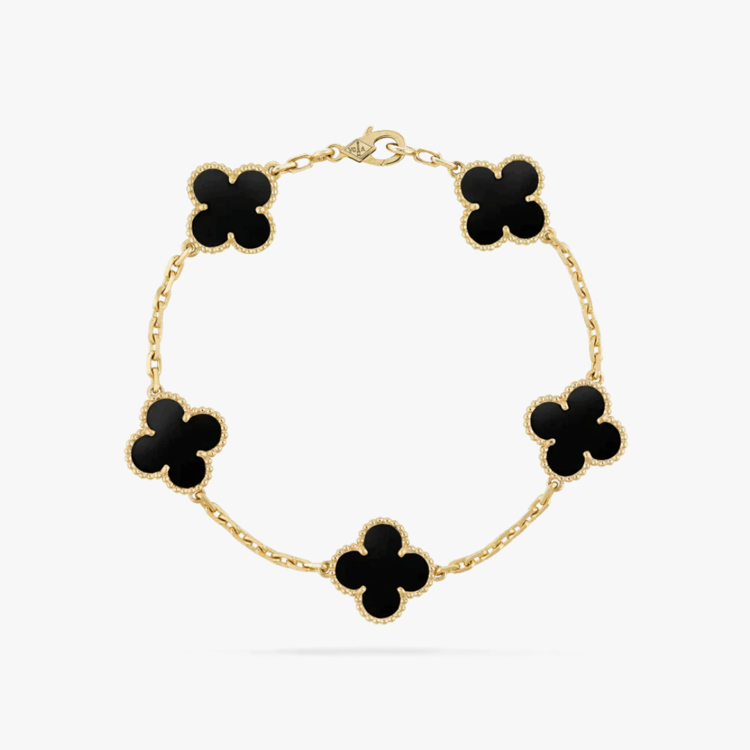 Gold Chain Bracelet with Black Clover-Shaped Charms