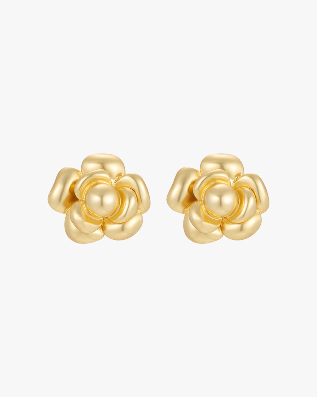 Gold Flower Stud Earrings – Sculpted Petal Design