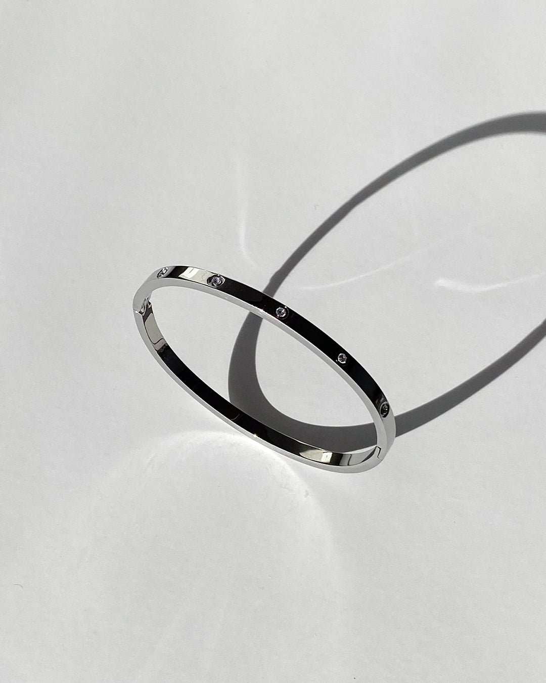 Thin Silver Bangle with Small Clear Stones