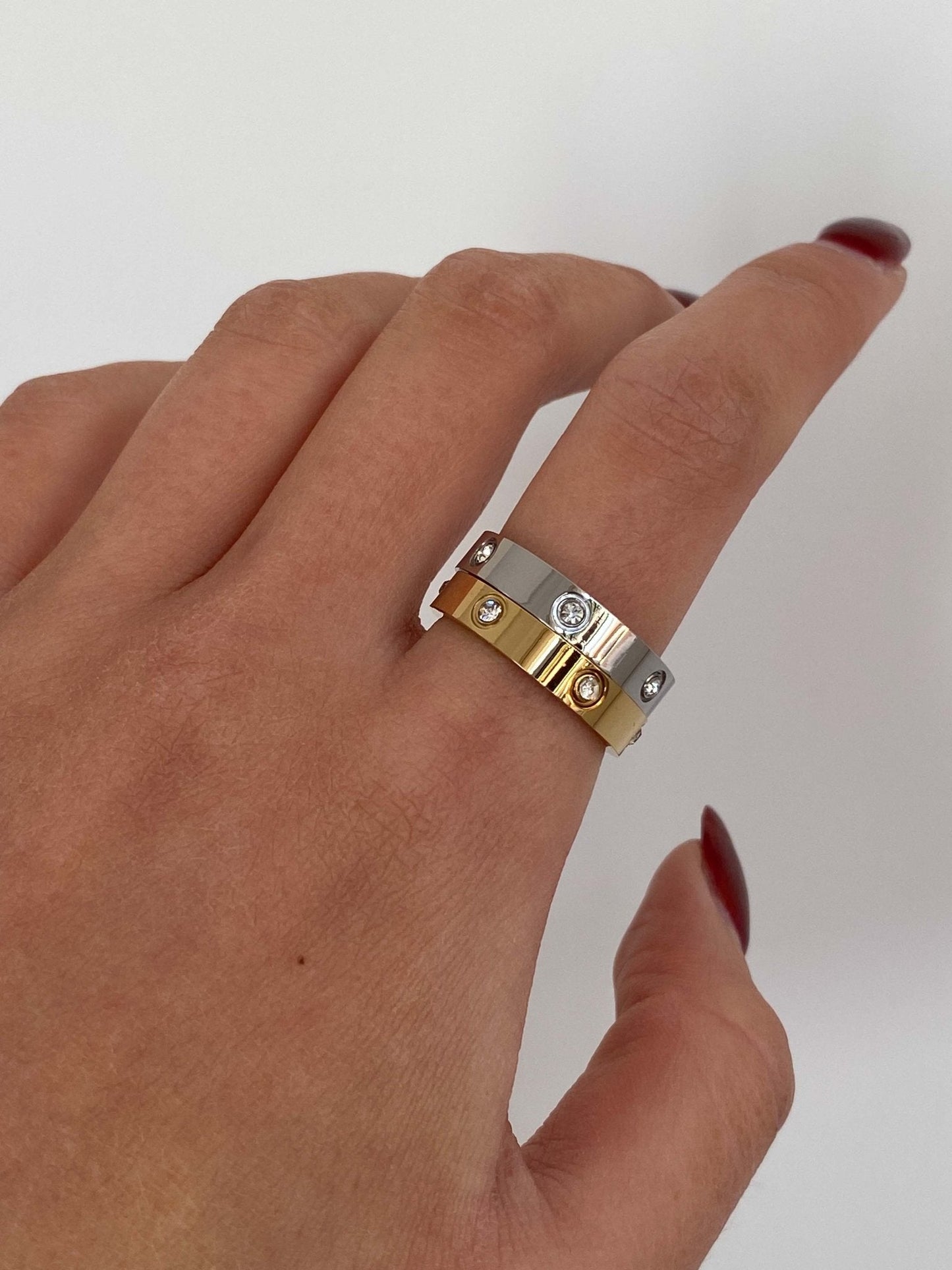 Gold-Tone Band Ring with Round-Cut Accents