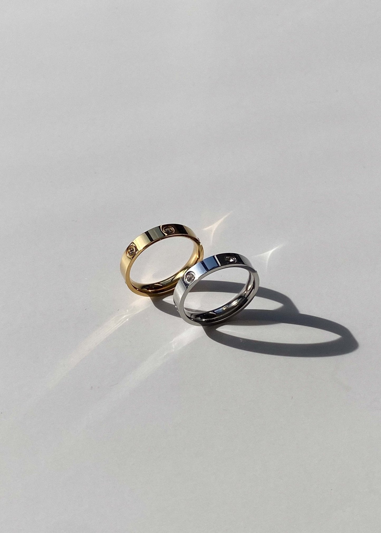Silver-Tone Band Ring with Bezel-Set Simulated Stones