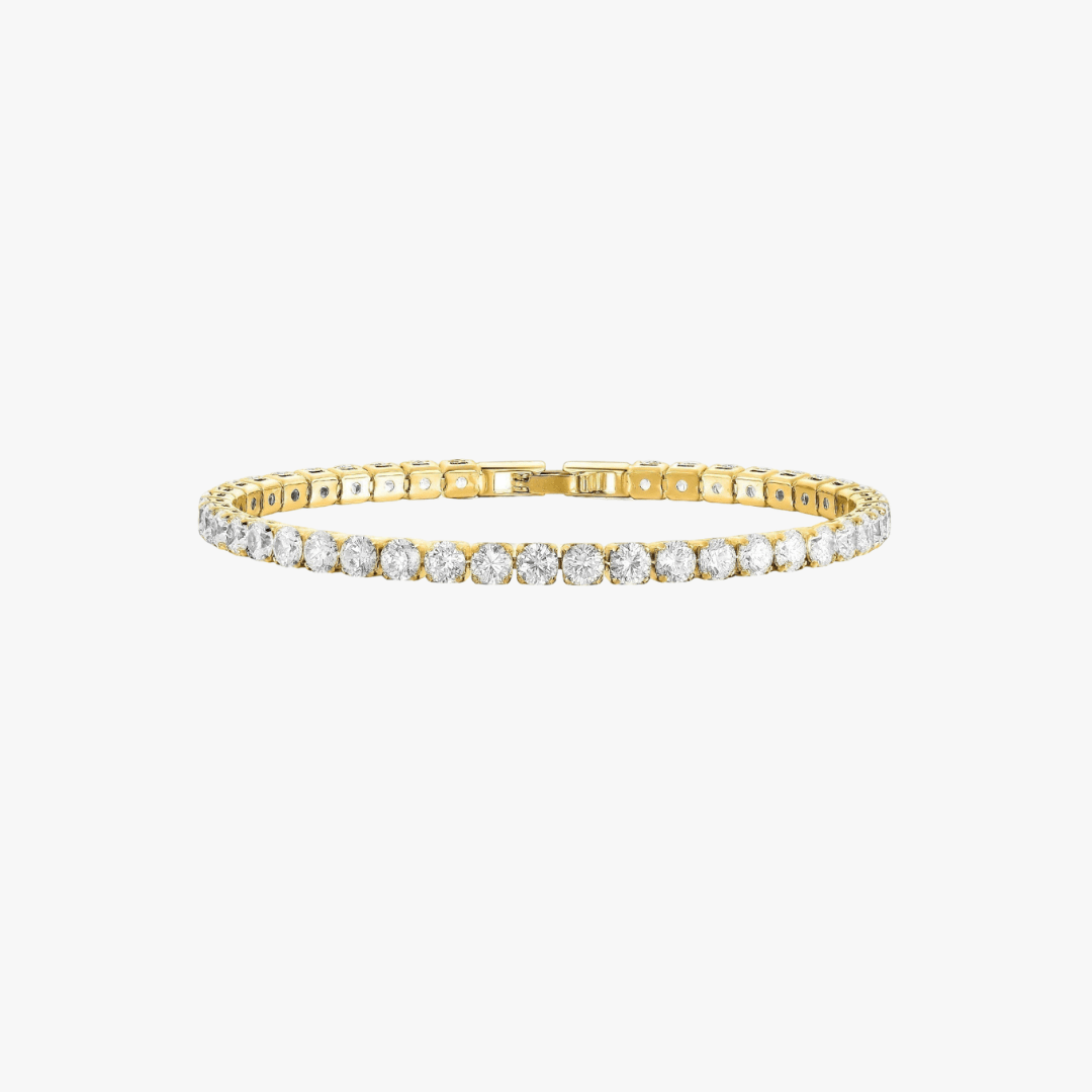Gold Tennis Bracelet with Round-Cut Clear Stones