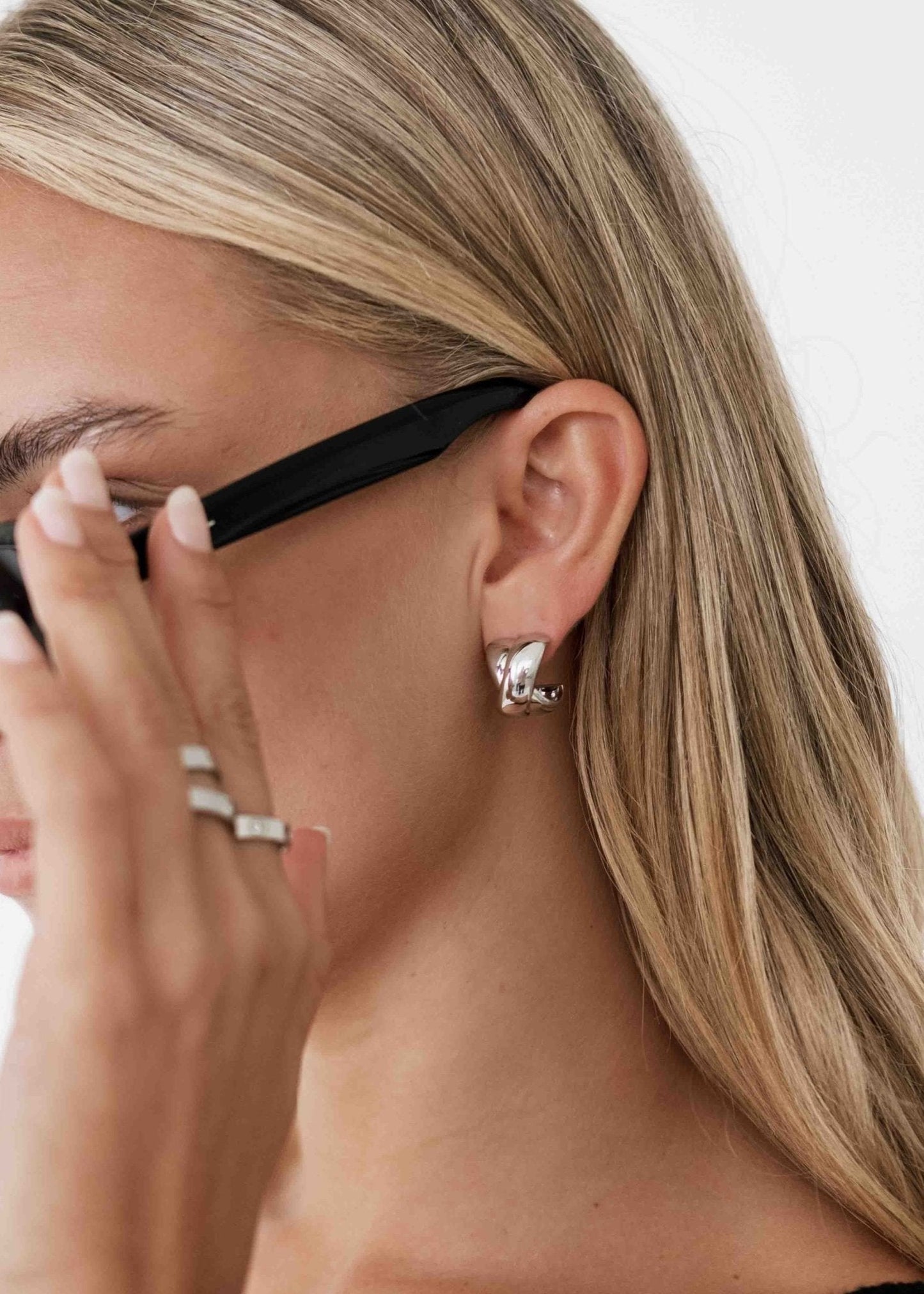 Twisted Dome Hoop Earrings in Silver