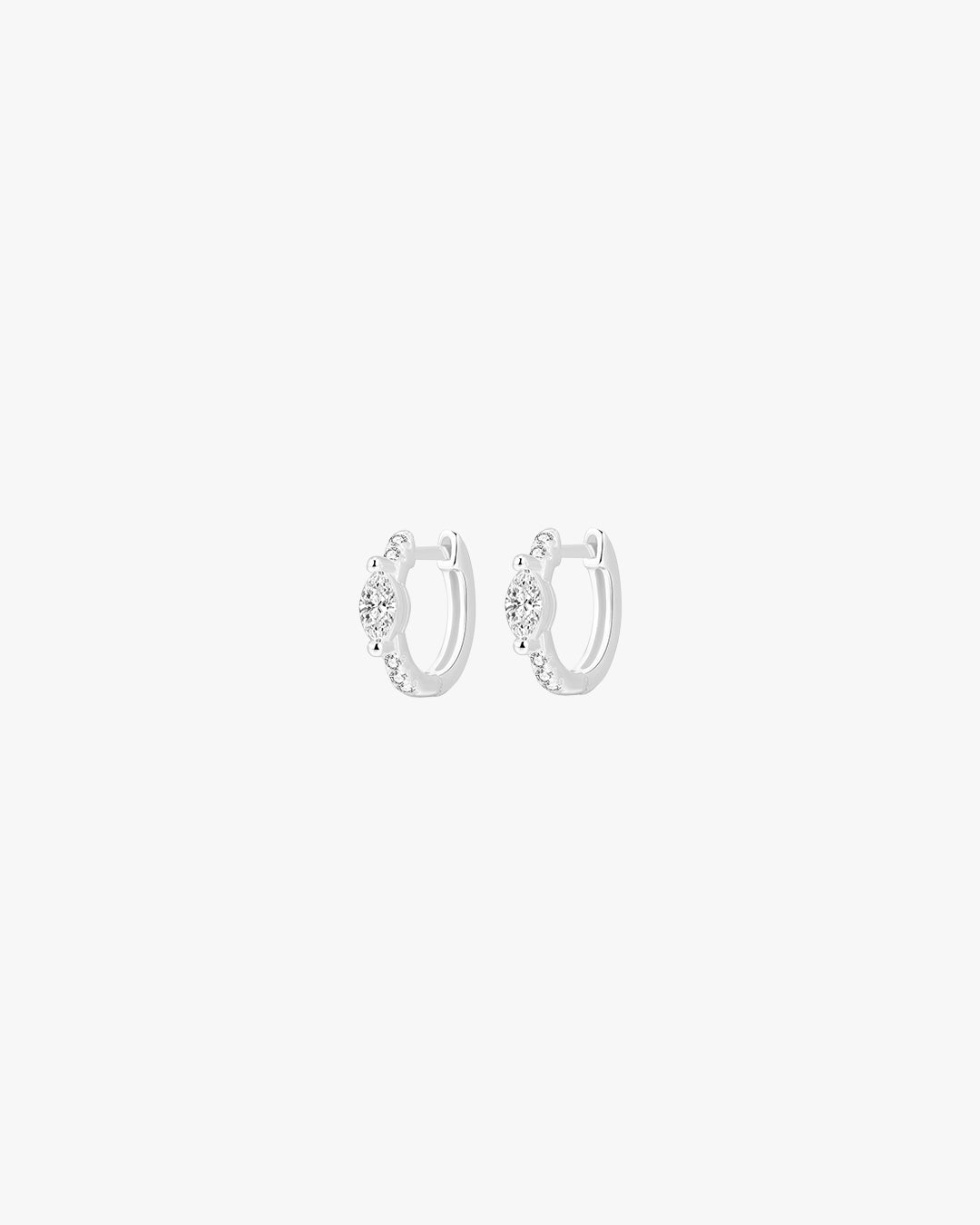 Silver Hoop Earrings with Marquise-Shaped Center Stone