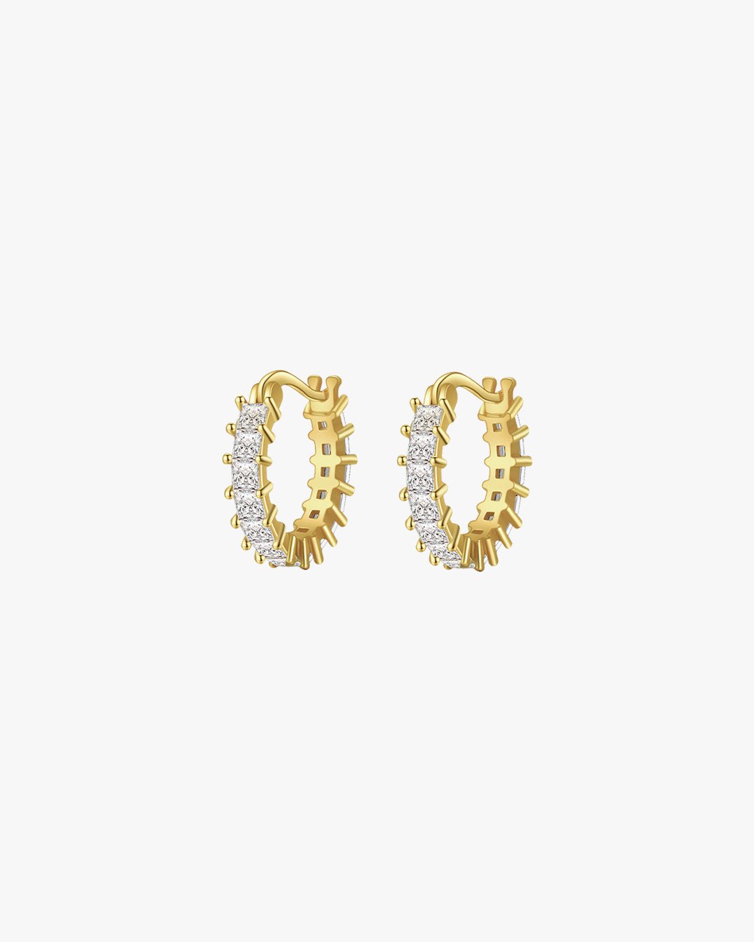 Gold Hoop Earrings with Sparkling Crystal Accents – Elegant Prong-Set Half Hoops
