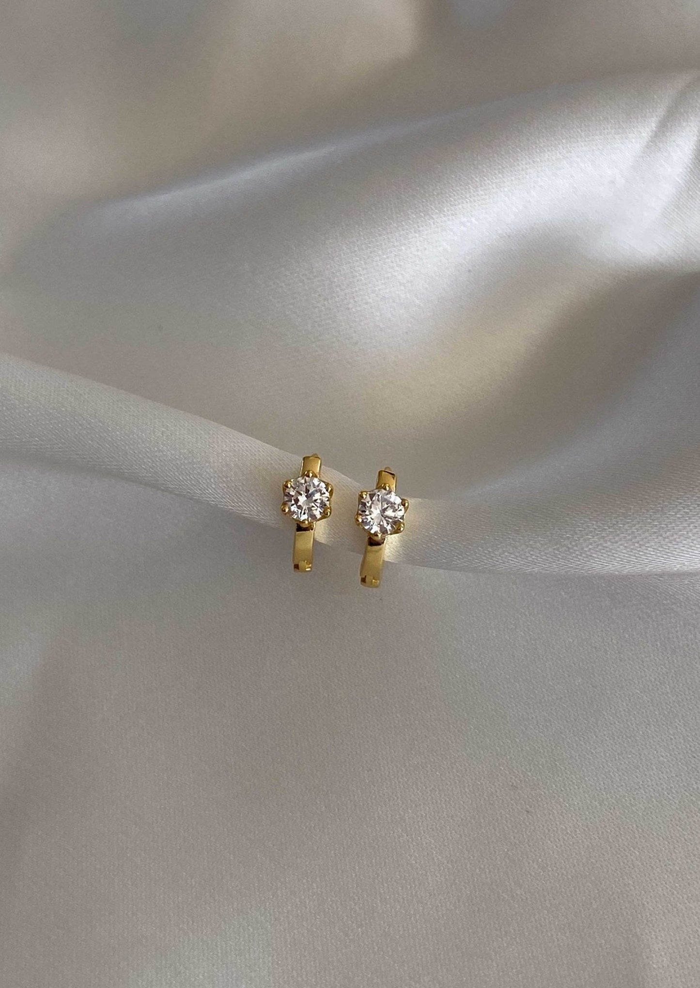 Gold-Plated Pave Huggie Earrings with Organic Shape