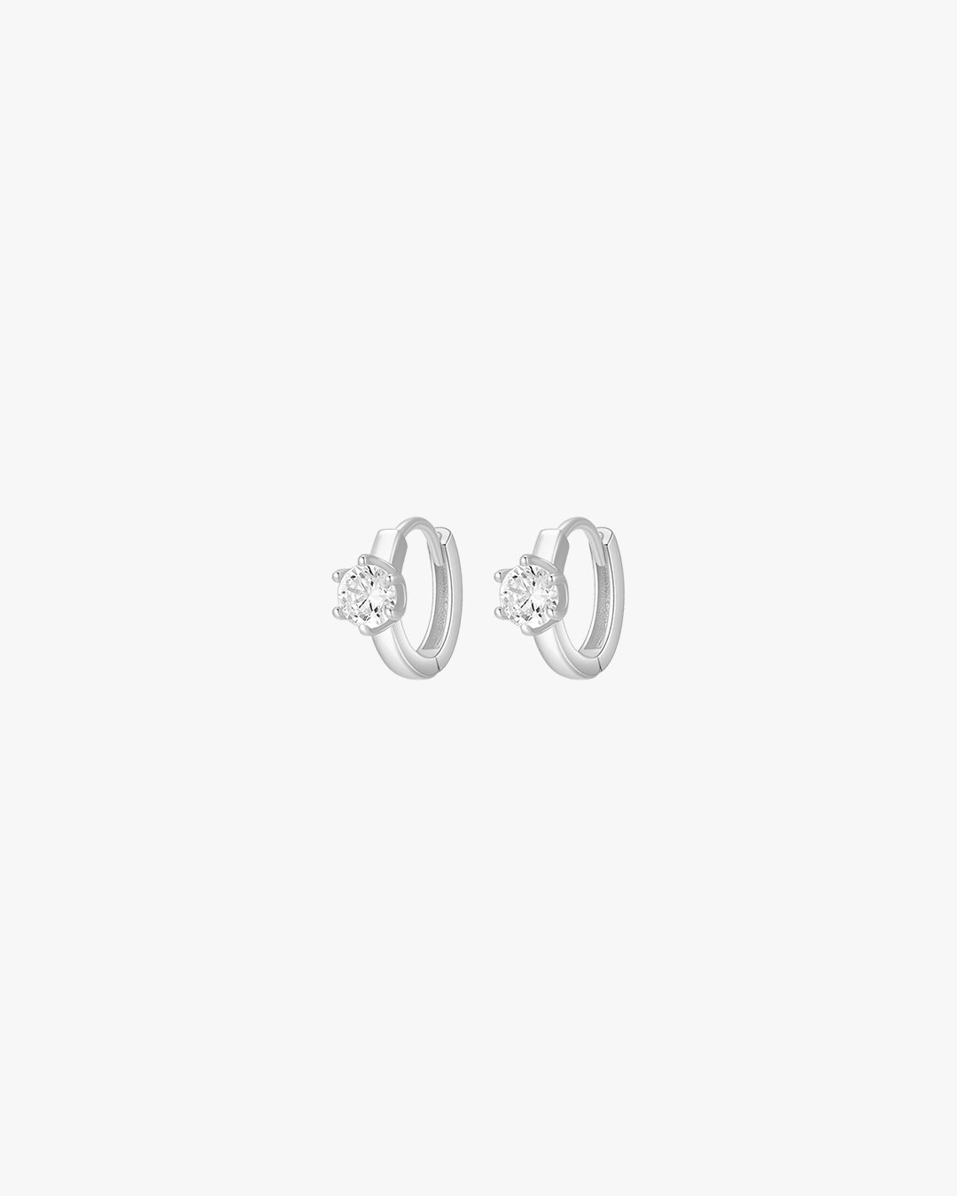 Silver Huggie Earrings with Solitaire-Style Zirconia