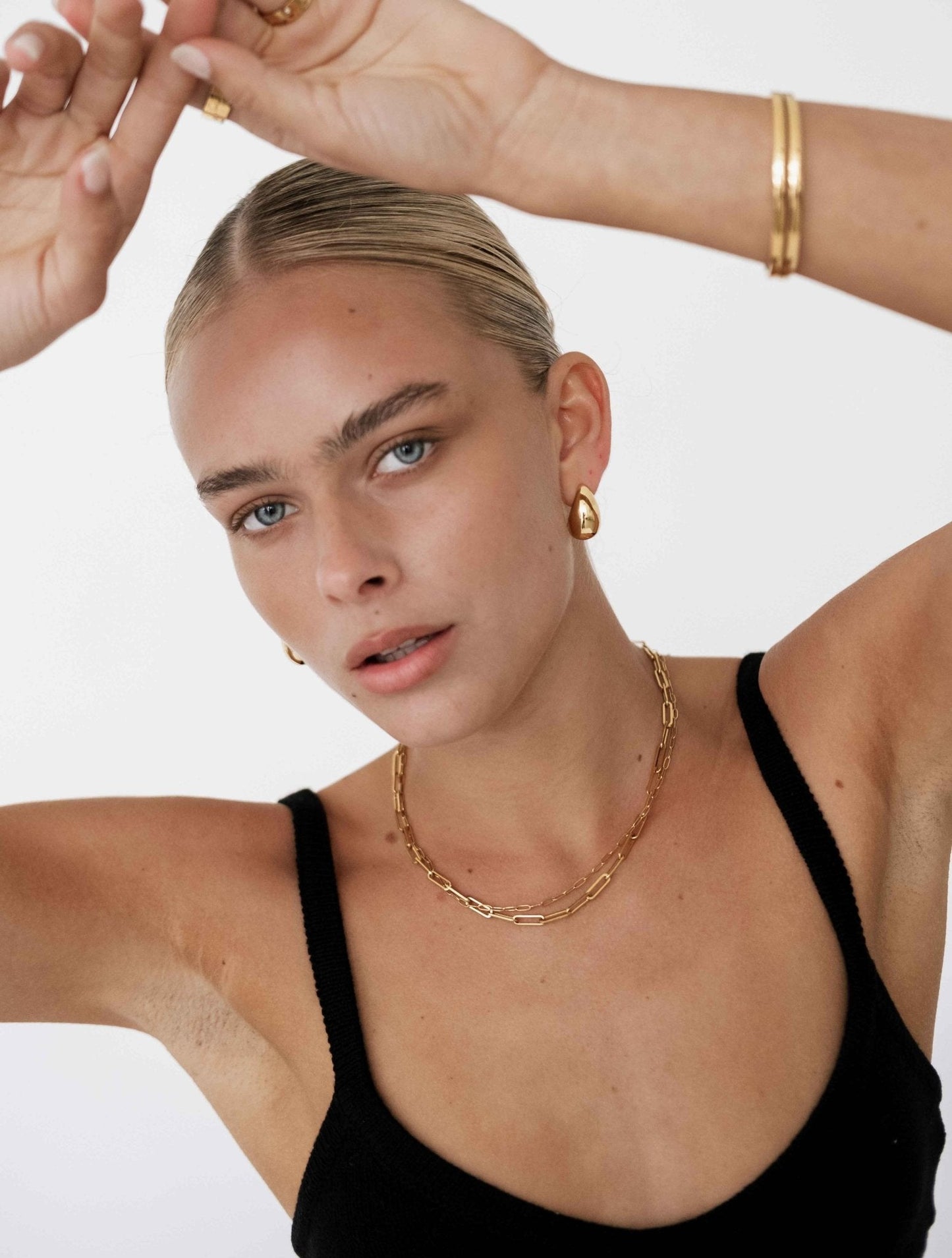 Gold Teardrop Stud Earrings – Organic Sculptural Chunky Design