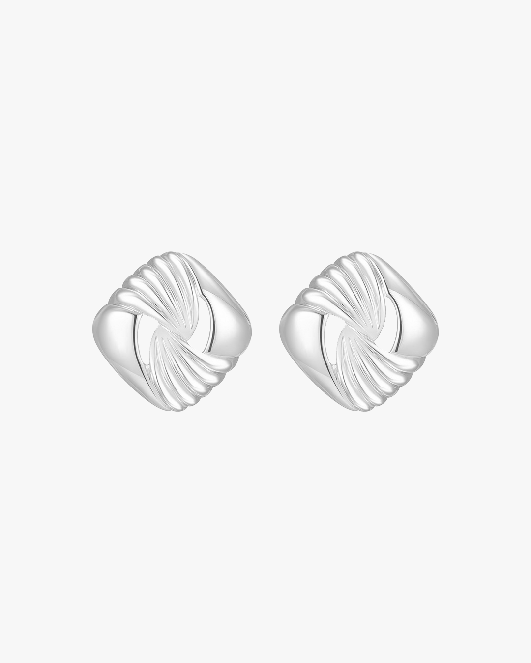 Silver Knot Stud Earrings – Textured Geometric Statement Design