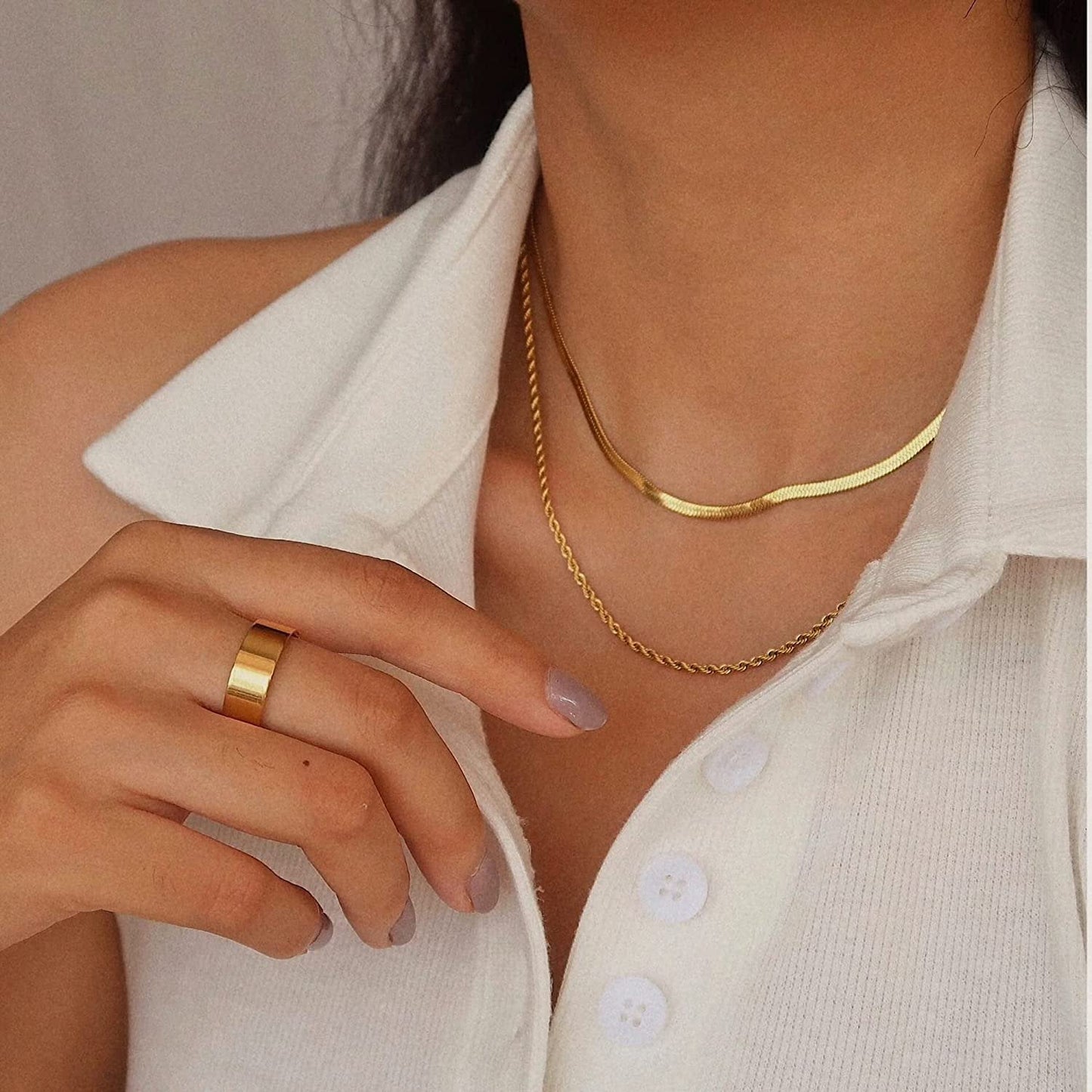 Triple Layer Gold-Tone Chain Necklace