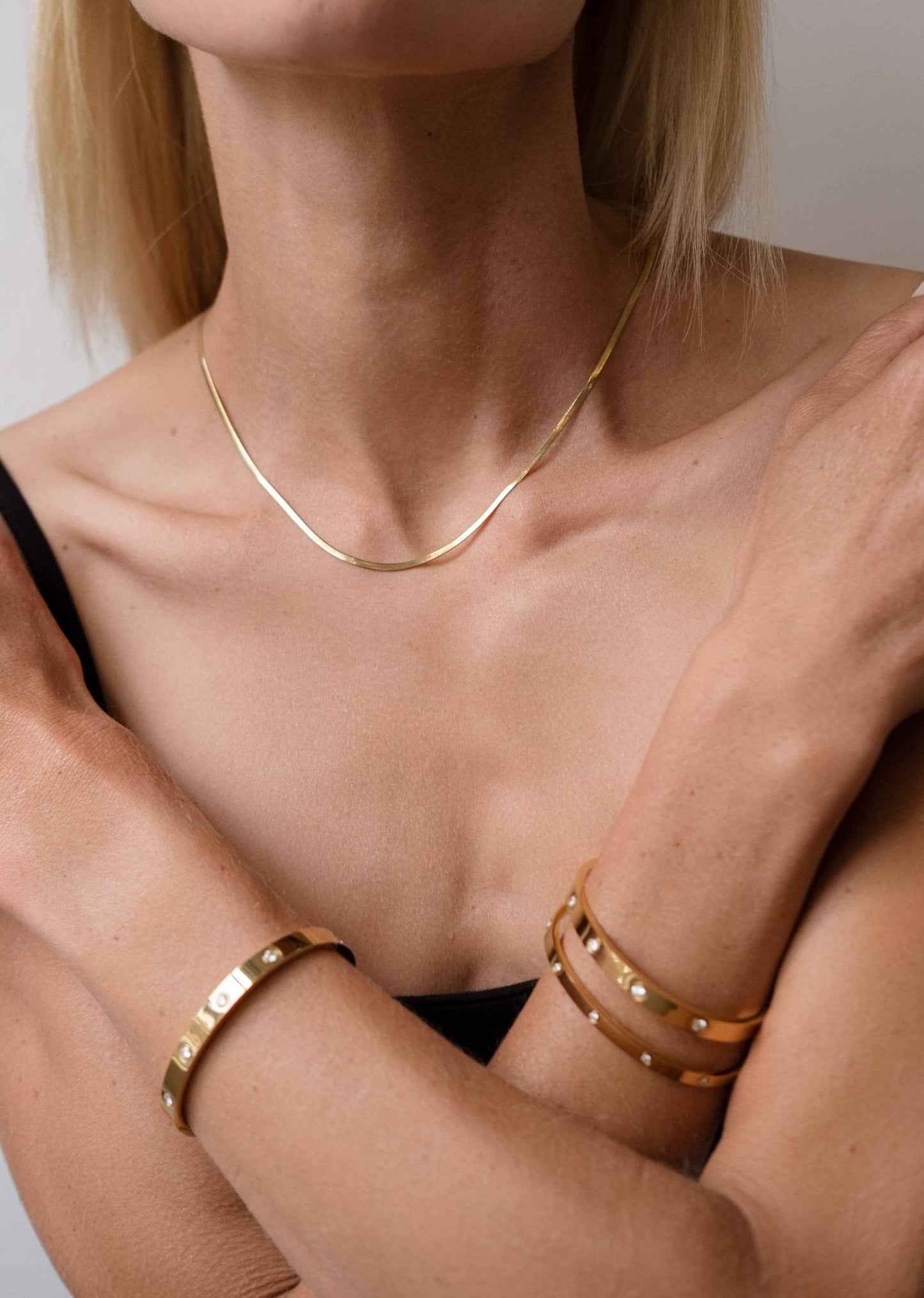 Gold-Toned Flat Snake Chain Necklace