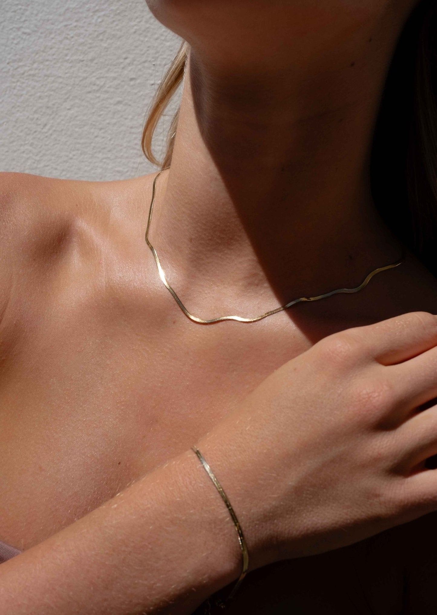 Gold-Toned Flat Snake Chain Necklace