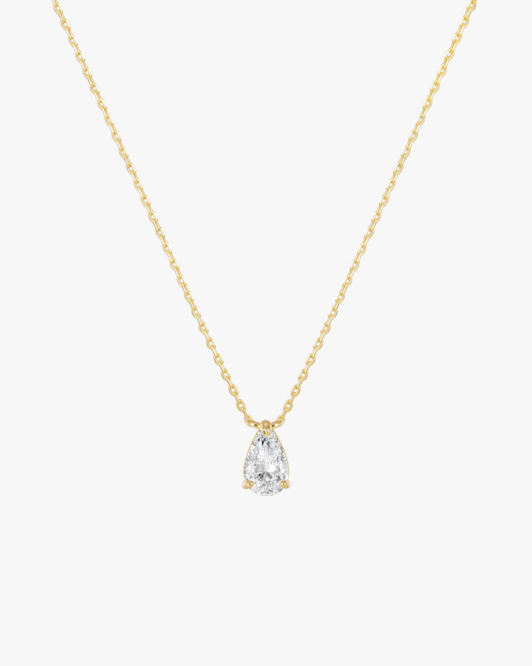Gold Teardrop Pendant Necklace with Clear Stone
