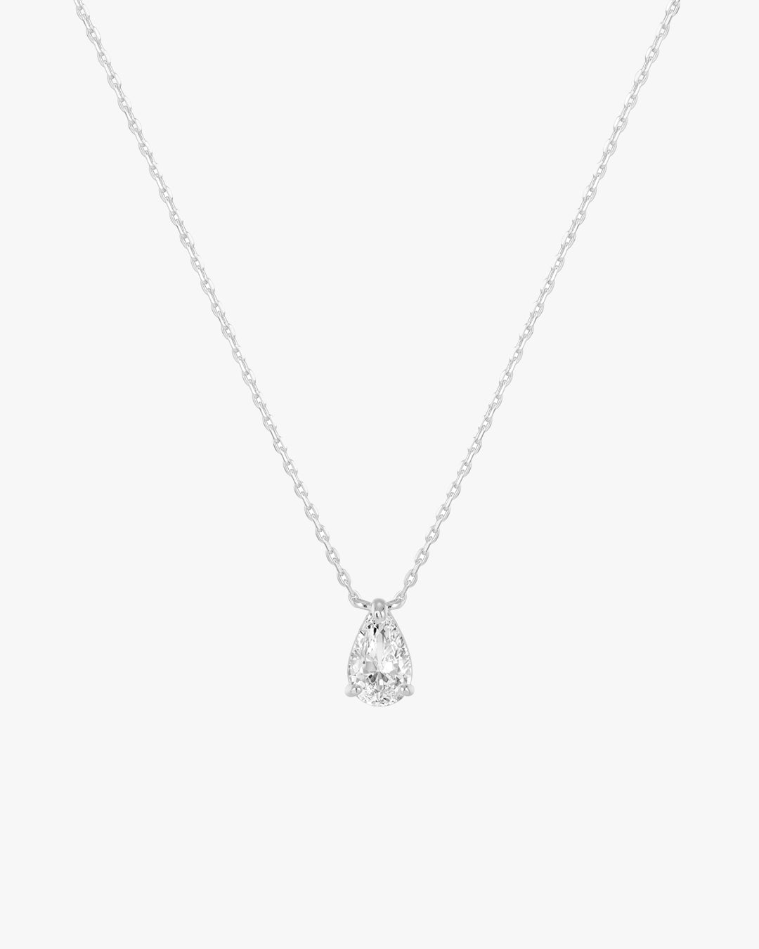 Silver Teardrop Pendant Necklace with Clear Stone