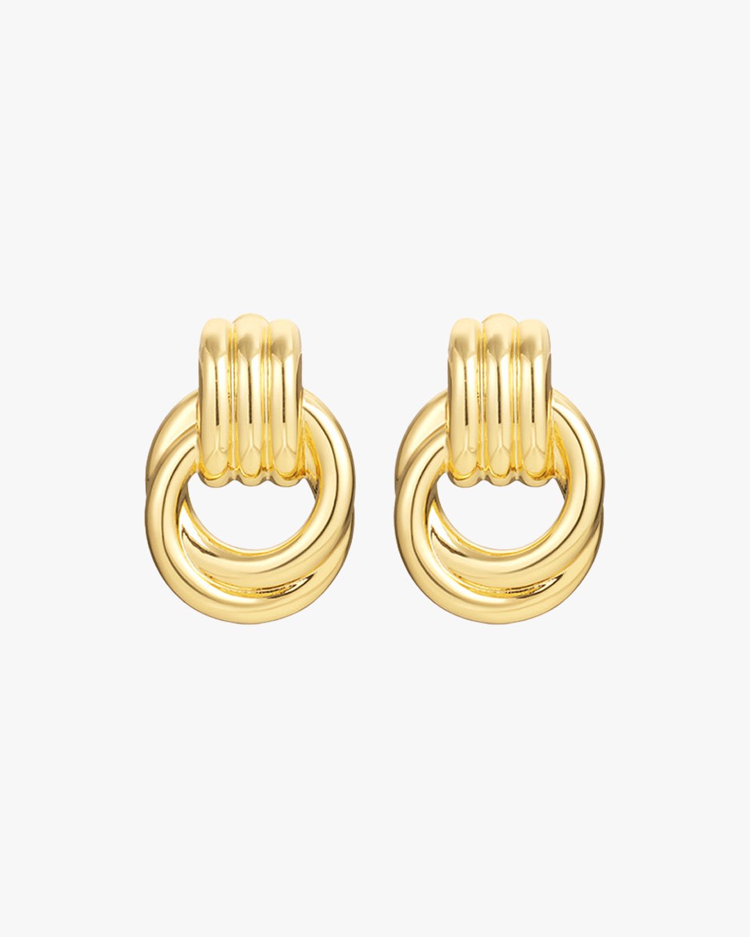 Polished Gold-Plated Triple Ring Stud Earrings