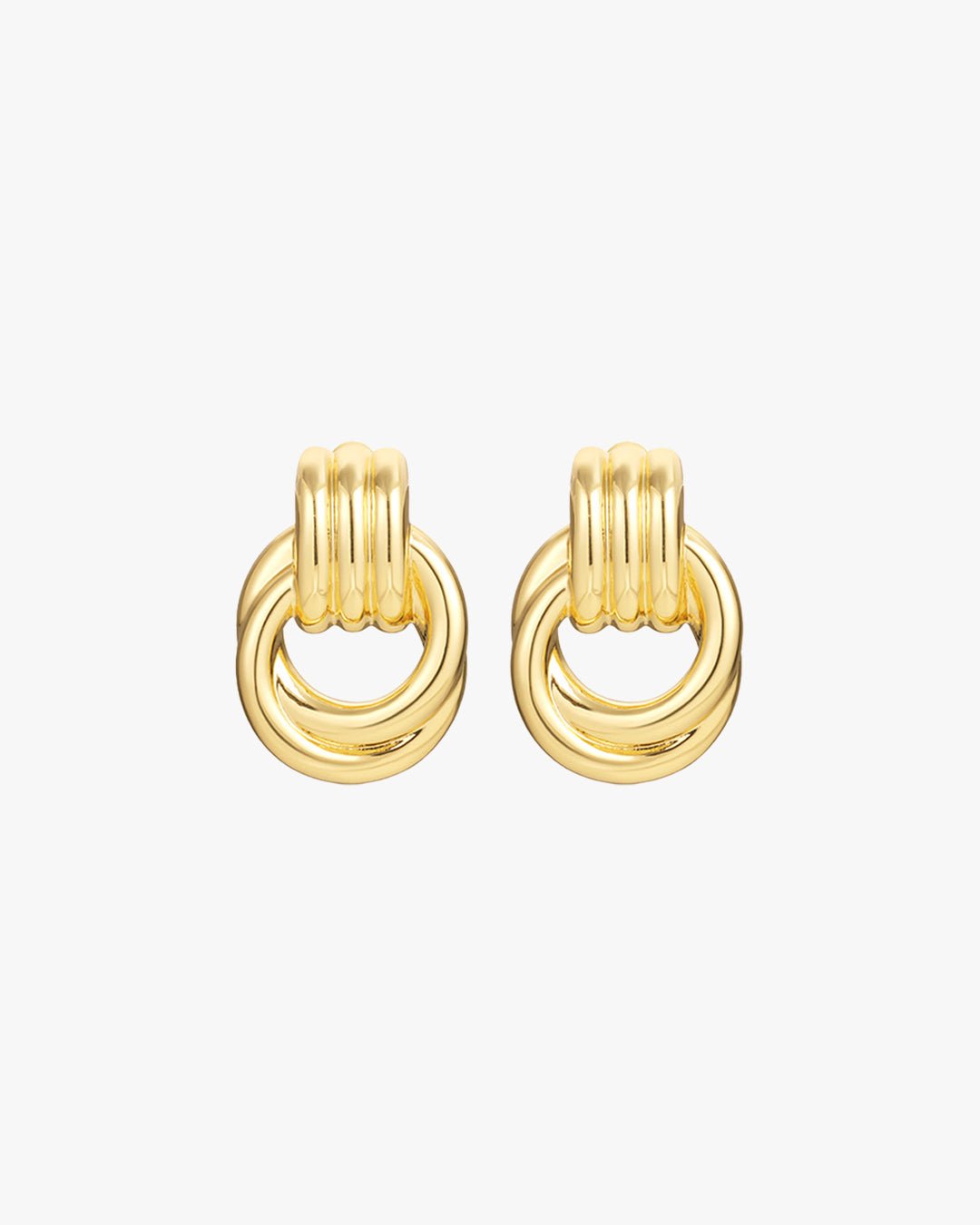 Gold Tone Textured Stud Earrings with Circular Link Design – Modern Style for Women