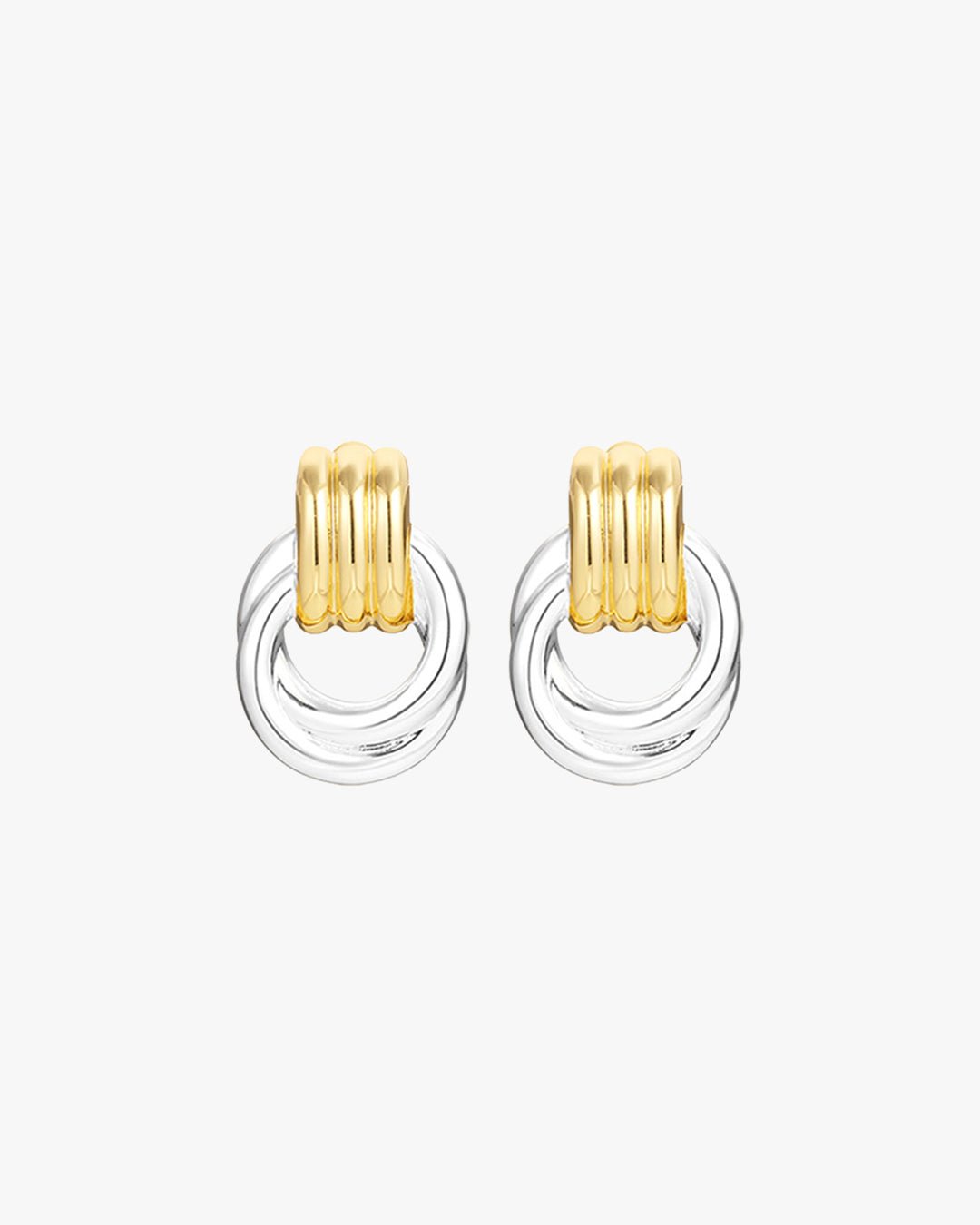 Mixed Metal Stud Earrings – Gold and Silver Tone Interlocked Rings