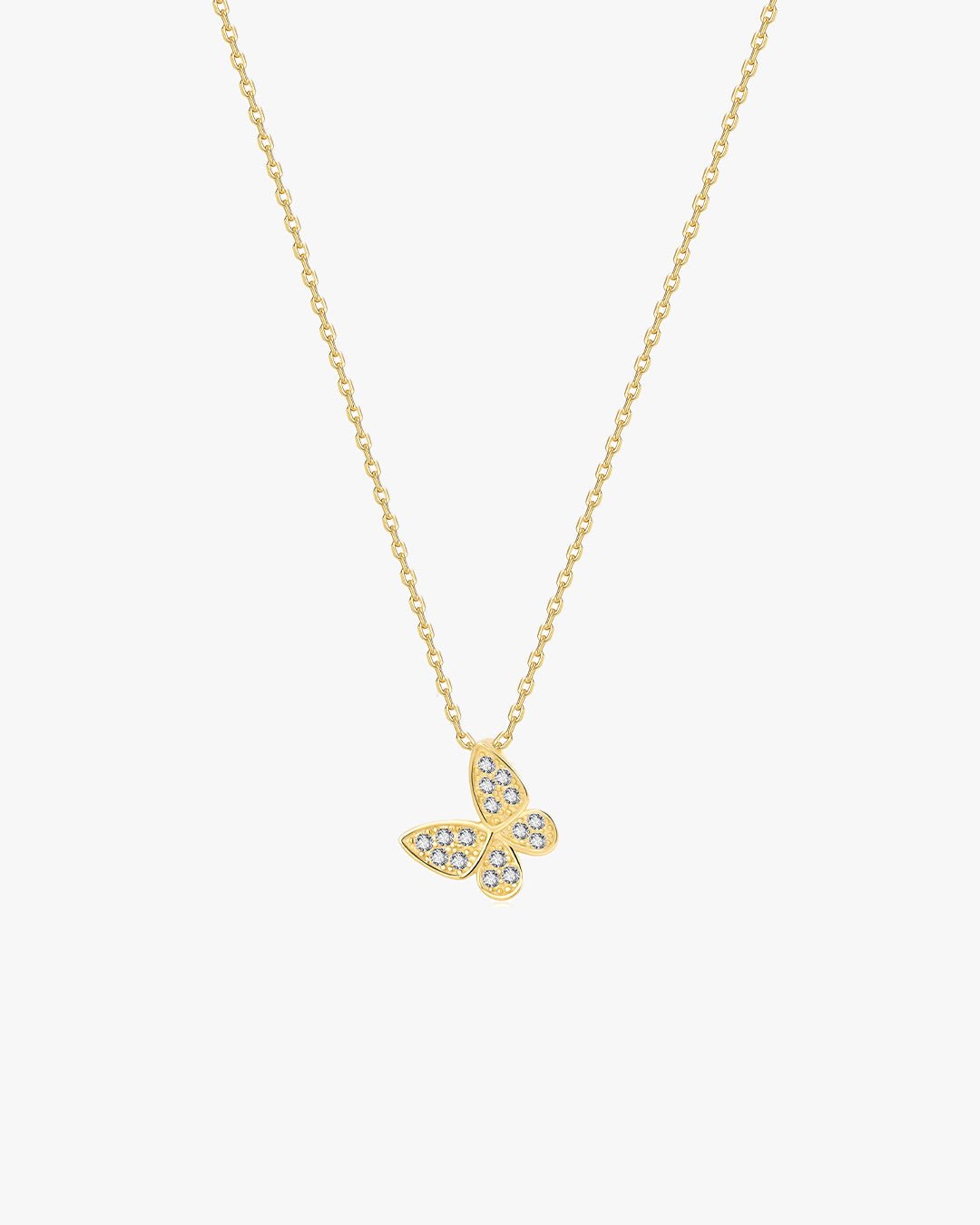 Gold-Toned Necklace with Crystal-Studded Butterfly Pendant