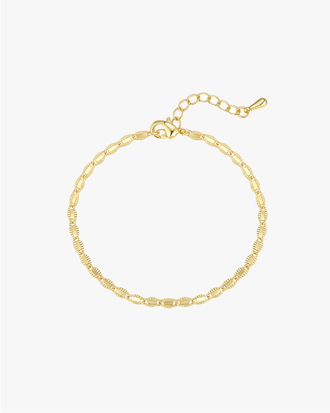 Gold Bracelet with Textured Oval Links and Adjustable Chain