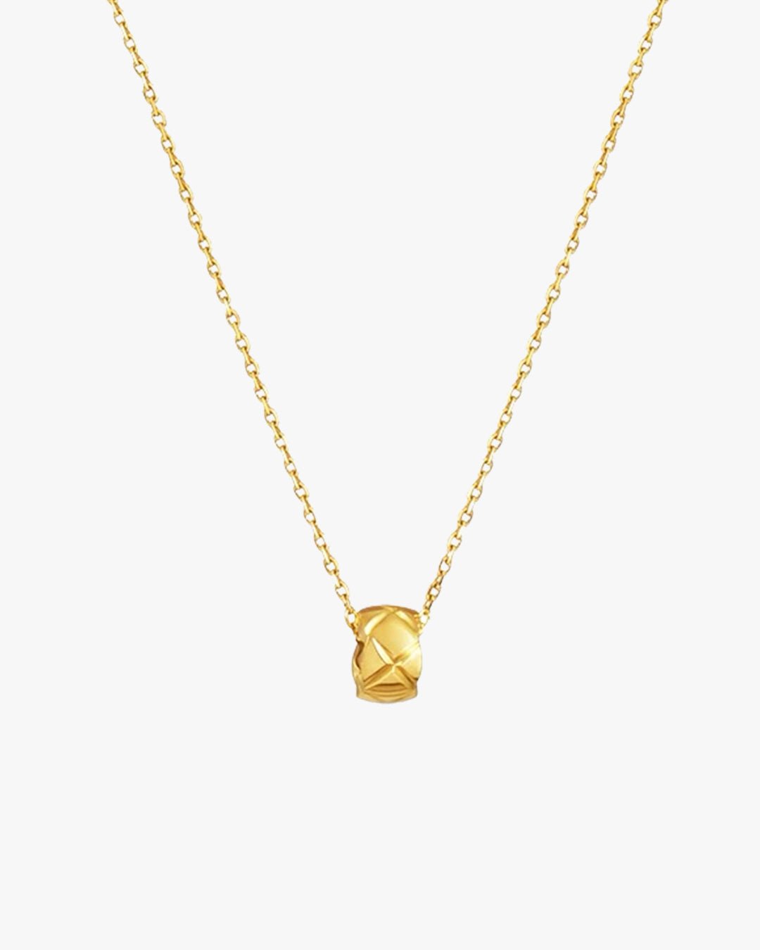 Gold Necklace with Textured Barrel Pendant