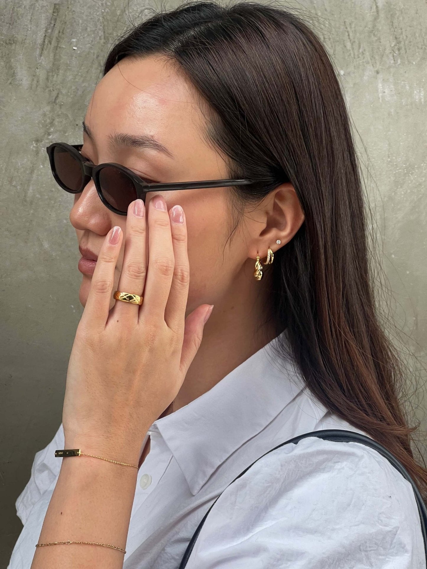 Chunky Gold-Tone Band Ring with Quilted Texture